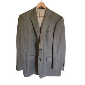 Loro Piana Mens 100% Worsted Spun Cashmere Gray Herringbone Blazer Size 46L USA